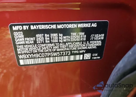 2023 BMW X2 Sdrive28I z USA, uszkodzony, nr VIN WBXYH9C07P5W57373